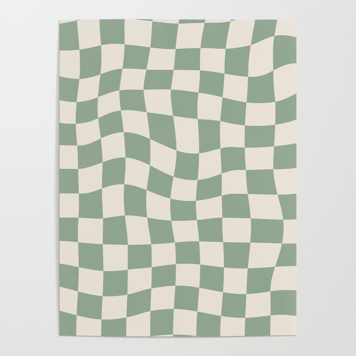 Sage Green Wavy Checkered Pattern Poster