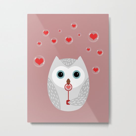 OWL, LOVE & BUBBLES (valentine animals heart) Metal Print