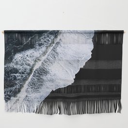 Waves crashing on a black sand beach – Minimal Landscape Photography Wall Hanging