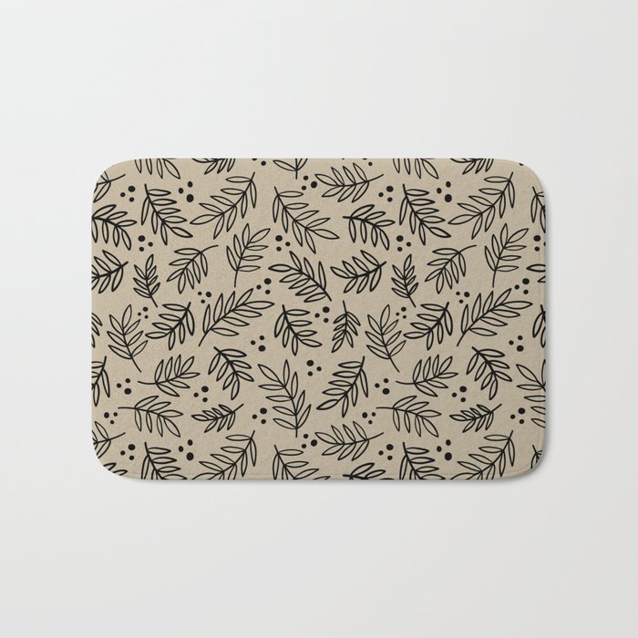Leaves and Dots Neutral Nature Pattern Bath Mat