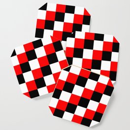 Black White Red Checker Pixel - Mandrake Coaster