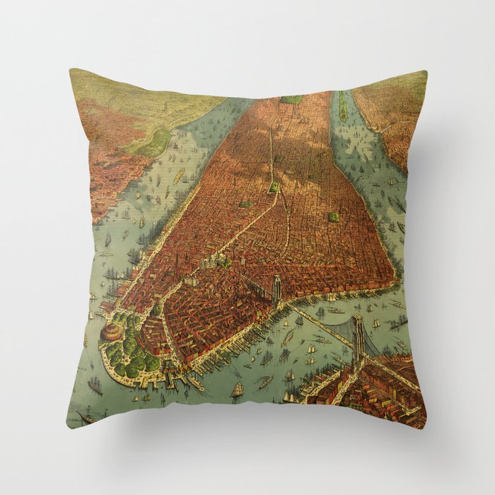 Aerial View of New York by Root & Tinker (1879) Throw Pillow