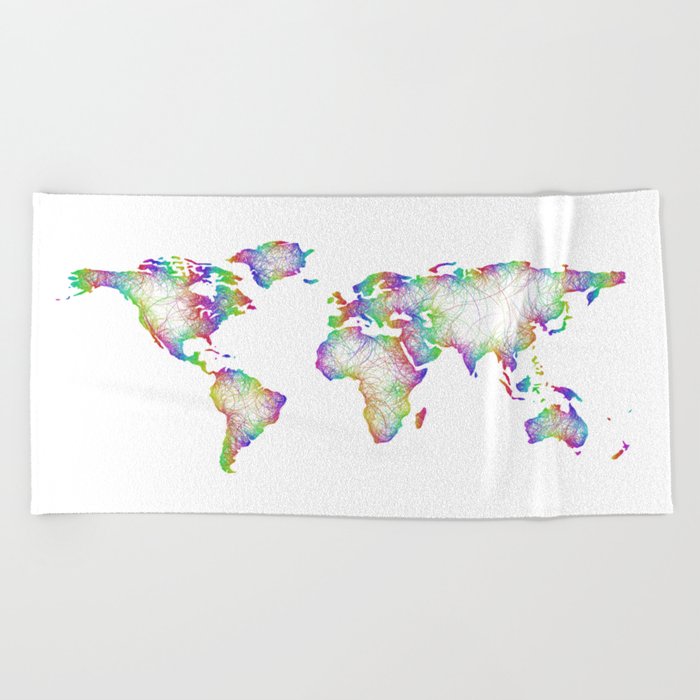 Rainbow World map Beach Towel