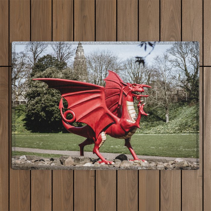 The Red Dragon Symbol of Wales at Cardiff Castle Outdoor Rug