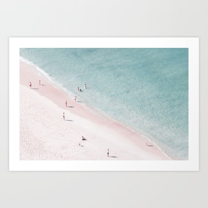 Aerial Beach Love Print Pastel Pink Beach Sea Ocean Travel Photography By Ingrid Beddoes Art Print By Ingrid Beddoes Photography Society6