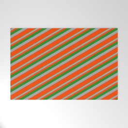 [ Thumbnail: Forest Green, Dark Grey & Red Colored Lines/Stripes Pattern Welcome Mat ]