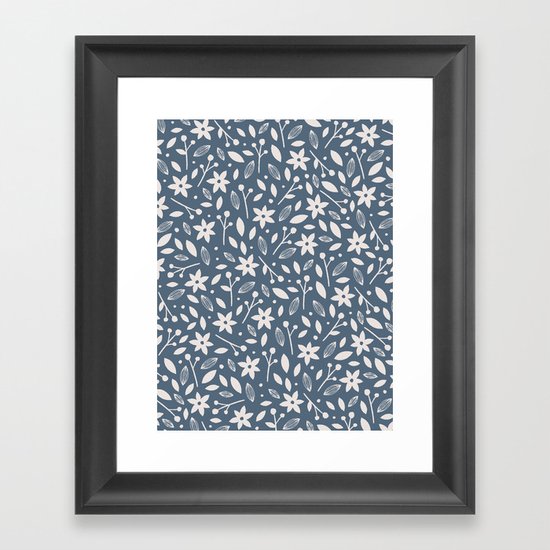 Winter Bloom - in Navy Framed Art Print