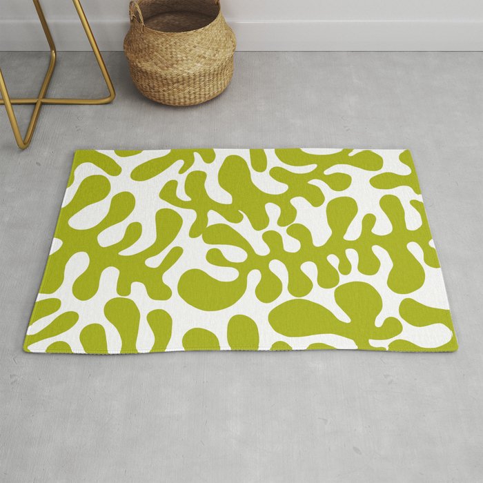 Lime Matisse cut outs seaweed pattern on white background Rug
