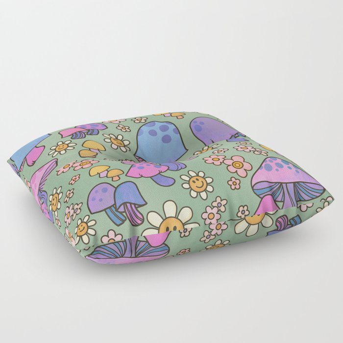 happy daisy mushroom field  Floor Pillow