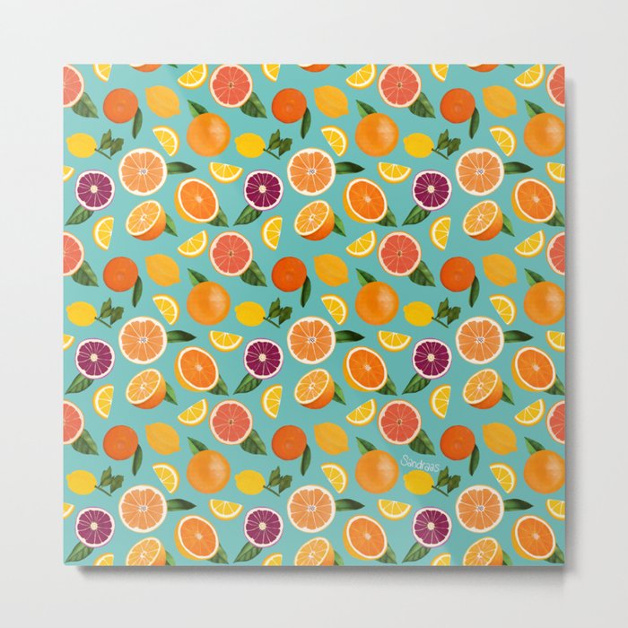 Orange Citrus Blue background  Metal Print