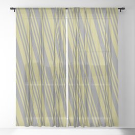 [ Thumbnail: Gray and Dark Khaki Colored Lines Pattern Sheer Curtain ]