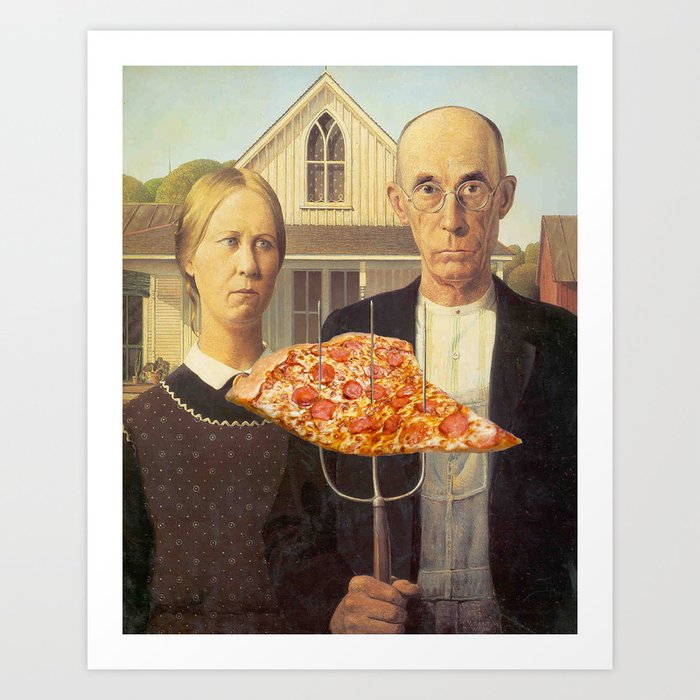 American-Gothic with Pizza Art Print