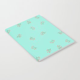 Branches With Red Berries Seamless Pattern on Mint Blue Background Notebook