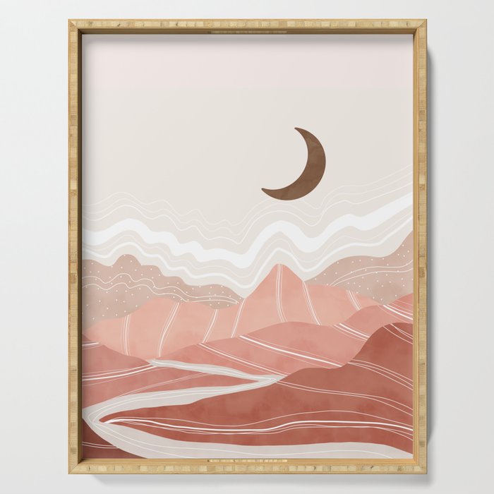 Moon in the pink mountains Serving Tray