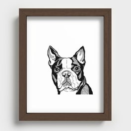 Sweet Boston Terrier Line Drawing, Black and White Boston Terrier Dog Pop Art Recessed Framed Print