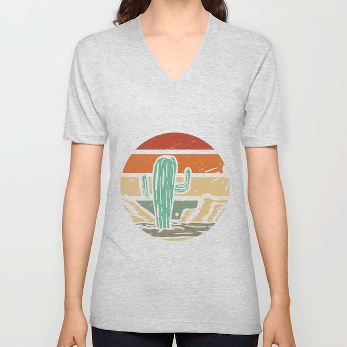 Retro Vintage Cactus Illustration V Neck T Shirt