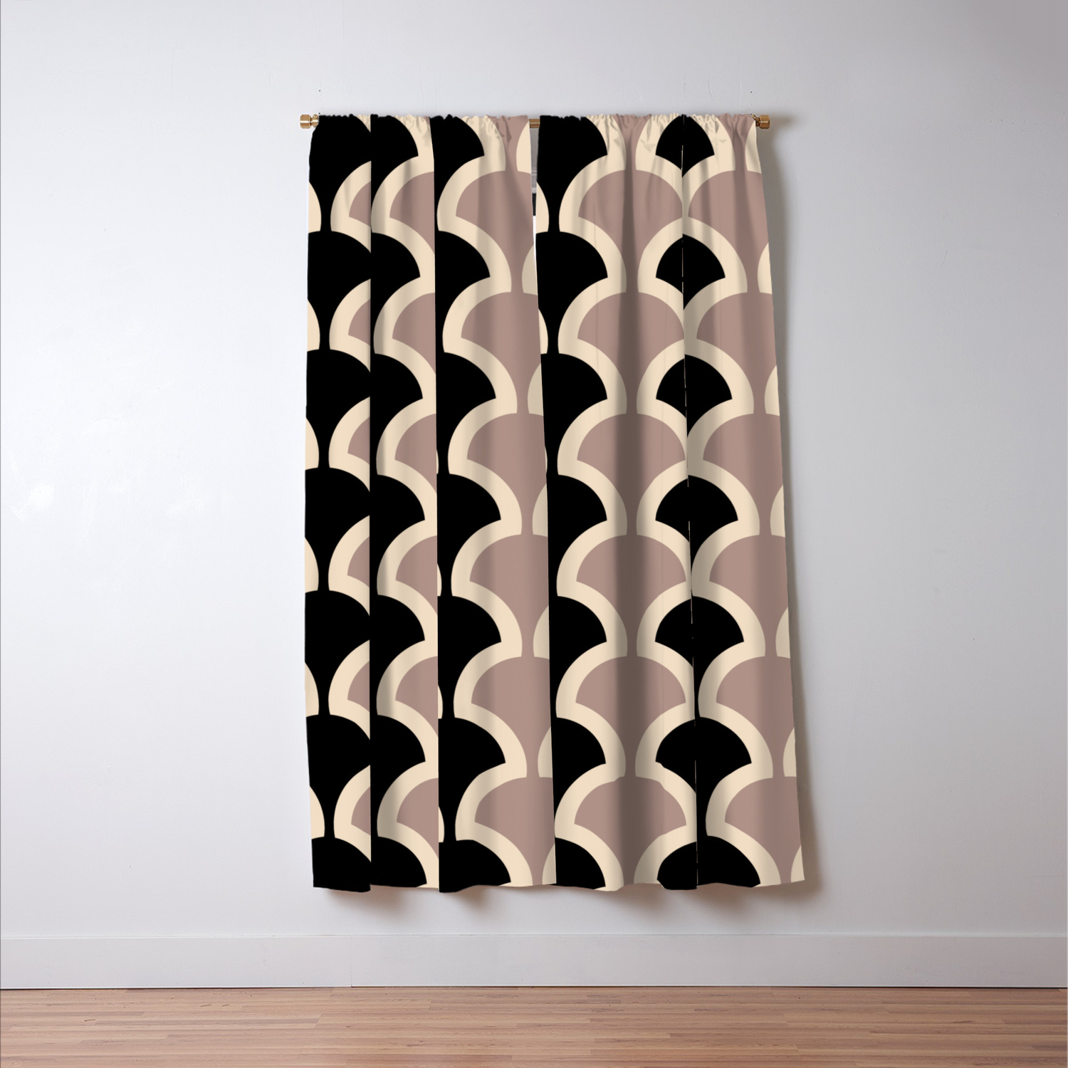 Clic Fan Or Scallop Pattern 445 Black And Beige Blackout Curtain By Tonymagner Society6 445 Black And Beige Blackout Curtain