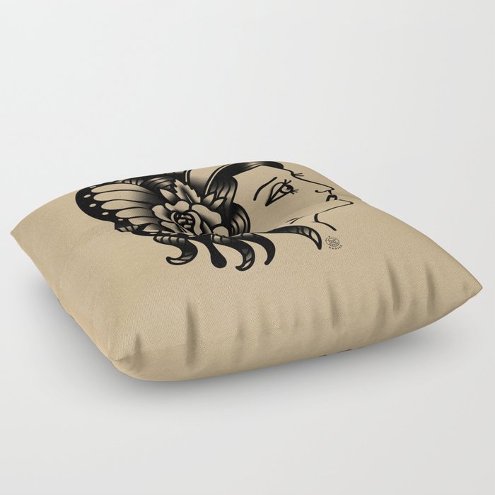Butterfly Tattoo Girl - BW Floor Pillow