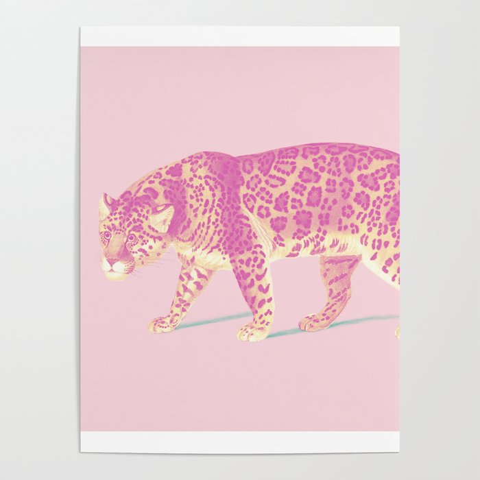 Pink Jaguar Painting Poster