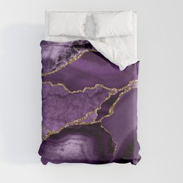 Glamour Purple Bohemian Watercolor Marble With Glitter Veins Duvet Cover