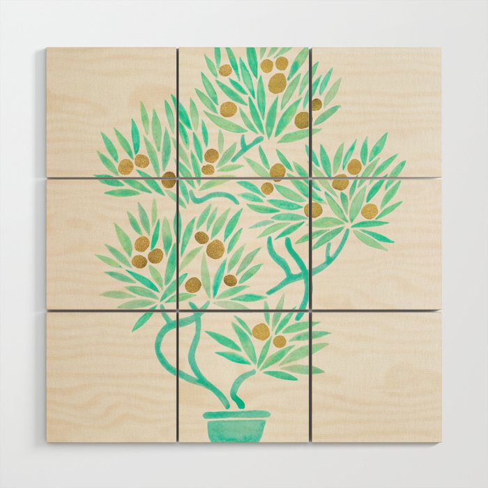 Bonsai Tree – Mint & Gold Wood Wall Art