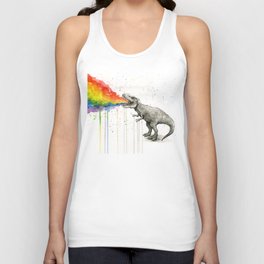 T-Rex Dinosaur Vomits Rainbow Unisex Tanktop | Rainbowvomit, Black And White, Dino, Pop Art, Ink, Painting, Rainbowpuke, Graphic Design, Drawing, Painting T Rex 