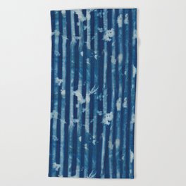 Vintage Cyan Floral Stripes Beach Towel