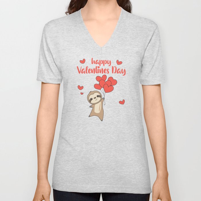 Sloth For Valentine's Day Cute Animals With Hearts V Neck T Shirt