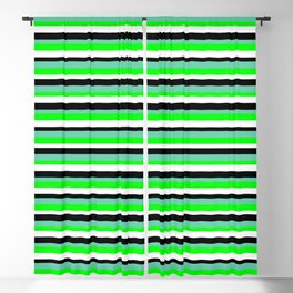 [ Thumbnail: Aquamarine, Lime, White, and Black Colored Lined/Striped Pattern Blackout Curtain ]
