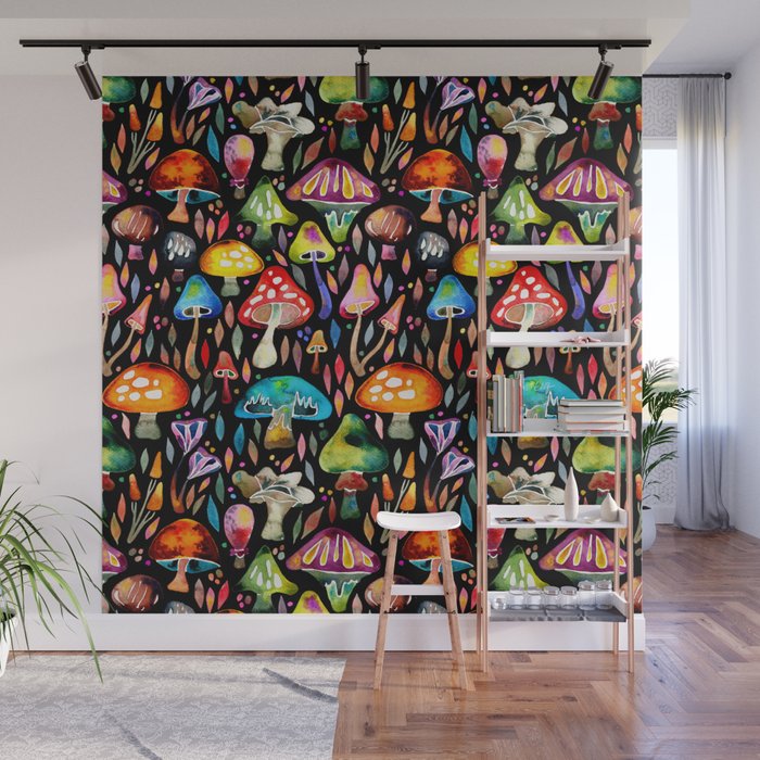 Mushroom Magic – Charcoal Wall Mural