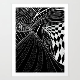 Black With White Lines Perspective Line Art Art Print