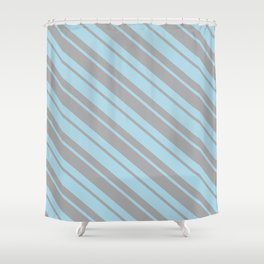 [ Thumbnail: Dark Grey & Light Blue Colored Pattern of Stripes Shower Curtain ]