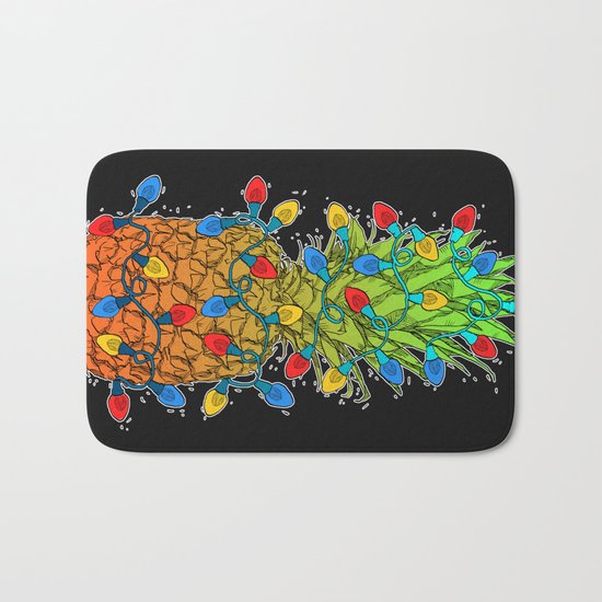Pineapple Christmas Lights II Bath Mat
