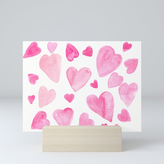 Pink Watercolor Hearts Mini Art Print