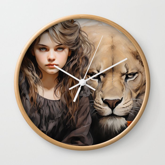 Girl and Lion Wall Clock