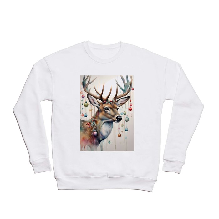 Christmas Deer, Watercolor Painting Crewneck Sweatshirt