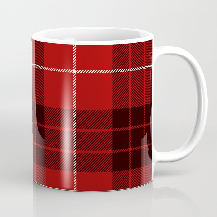 Dark Red Tartan with Black and White Stripes Coffee Mug