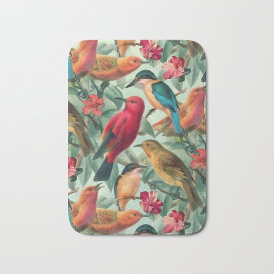 Birds in a summer garden Bath Mat