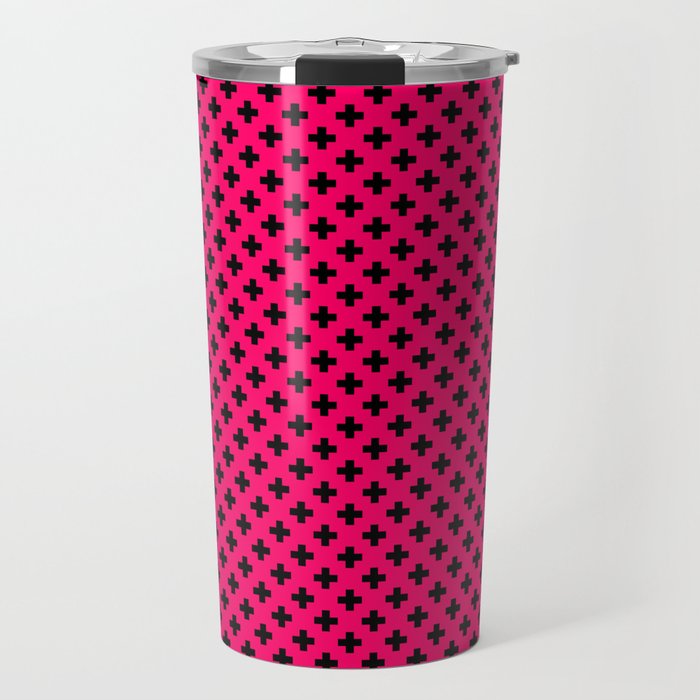 Small Black Crosses on Hot Neon Pink Travel Mug