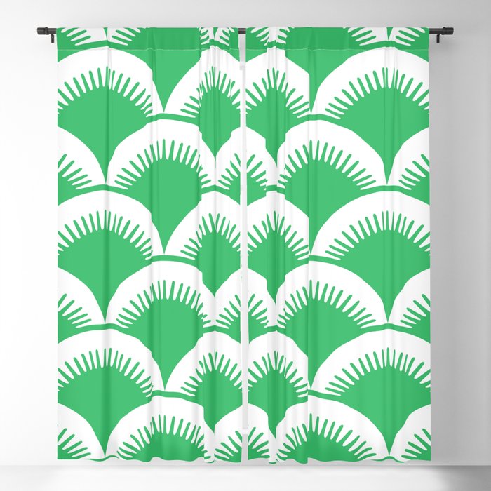 Japanese Fan Pattern Green Blackout Curtain