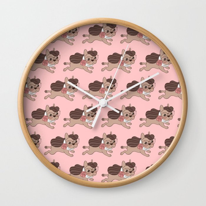 Lady Frenchie is going out for a walk with her friends Wall Clock