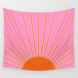 Sun Print Sunrise Pink And Orange Colors Sunshine Retro Sun Wall Art Vintage Boho Abstract Decor Wall Tapestry