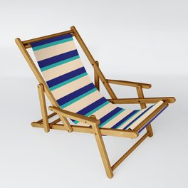 [ Thumbnail: Light Sea Green, Bisque, and Midnight Blue Colored Striped Pattern Sling Chair ]