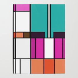 Manic Mondrian Pink Teal Retro Color Composition Poster