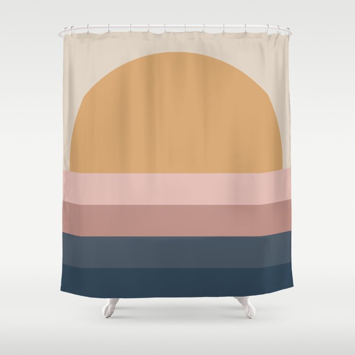 Minimal Retro Sunset Neutral Shower Curtain By Midcenturymodern