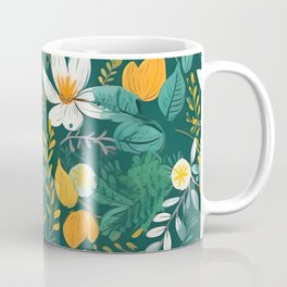 Dark green background White flower pattern design Coffee Mug
