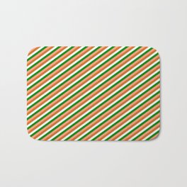 [ Thumbnail: Chocolate, Mint Cream, Green & Light Salmon Colored Stripes Pattern Bath Mat ]