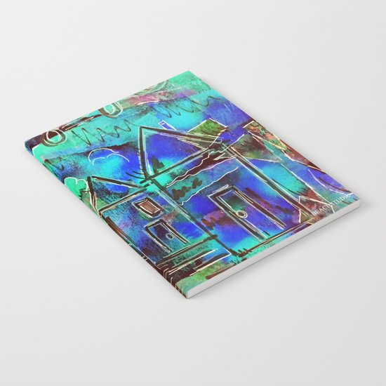Neon Blue Houses Notebook