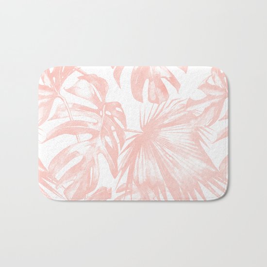 Pink Tropical Palm Leaves Bath Mat