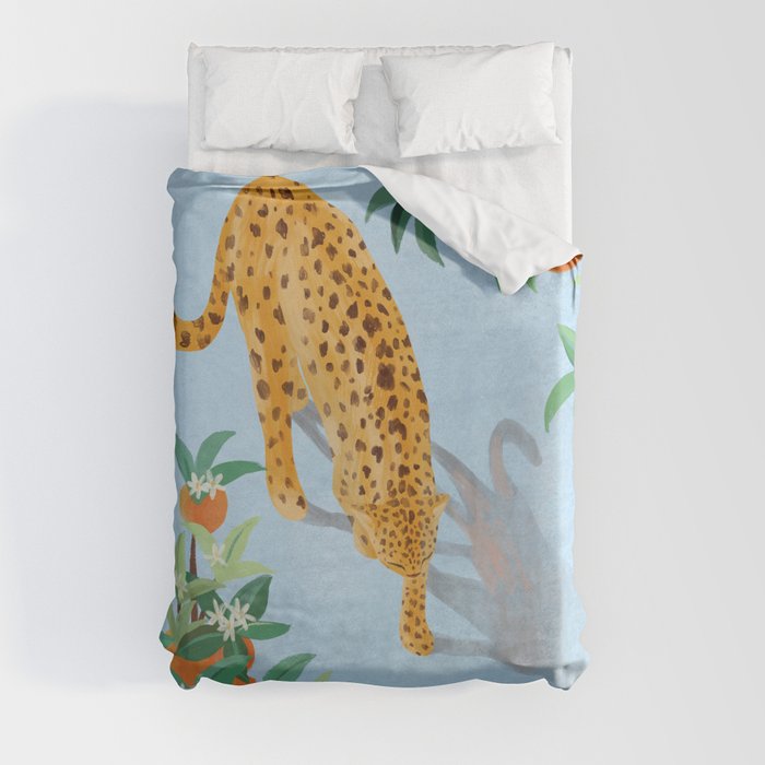 Leopard and Orange Trees Duvet Cover